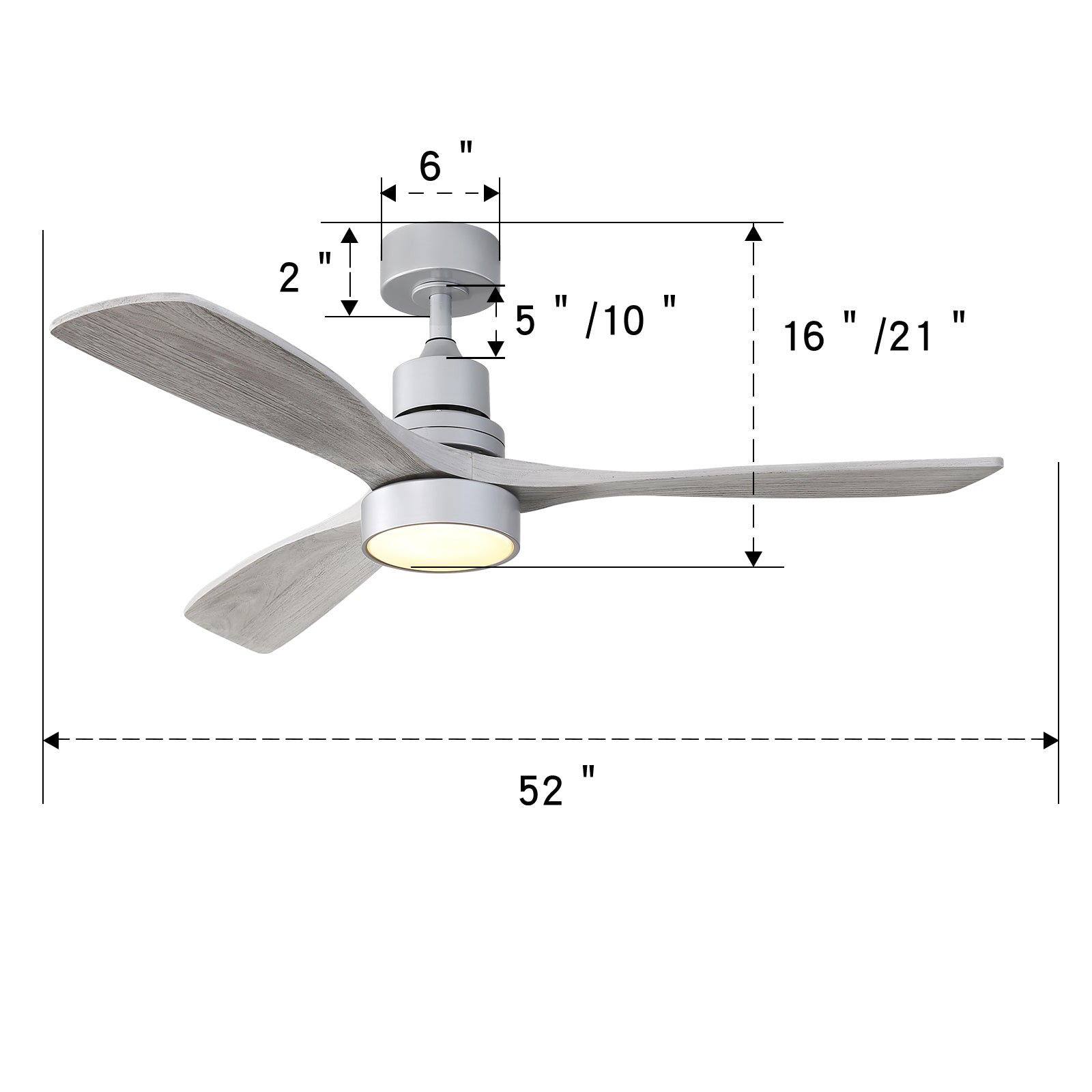 52 Inch Ceiling Fan Light With 6 Speed Remote Silver 3 silver-metal & wood