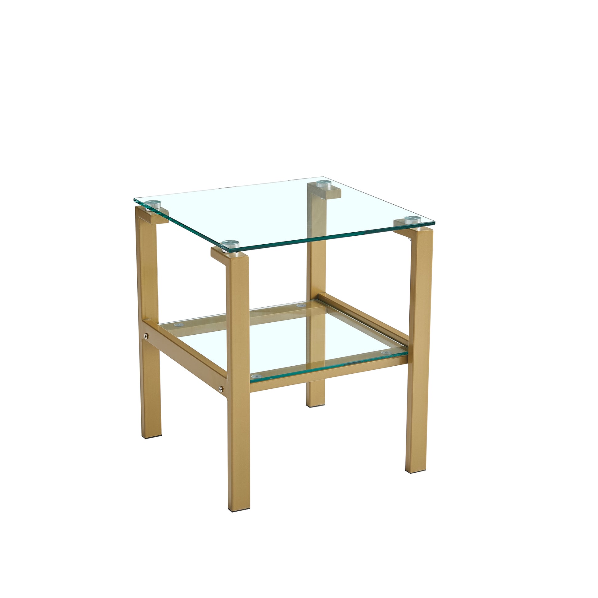 Clear Glass Side & End Table With Gold Legs Tempered Glass Night Stand Corner Table Gold Glass