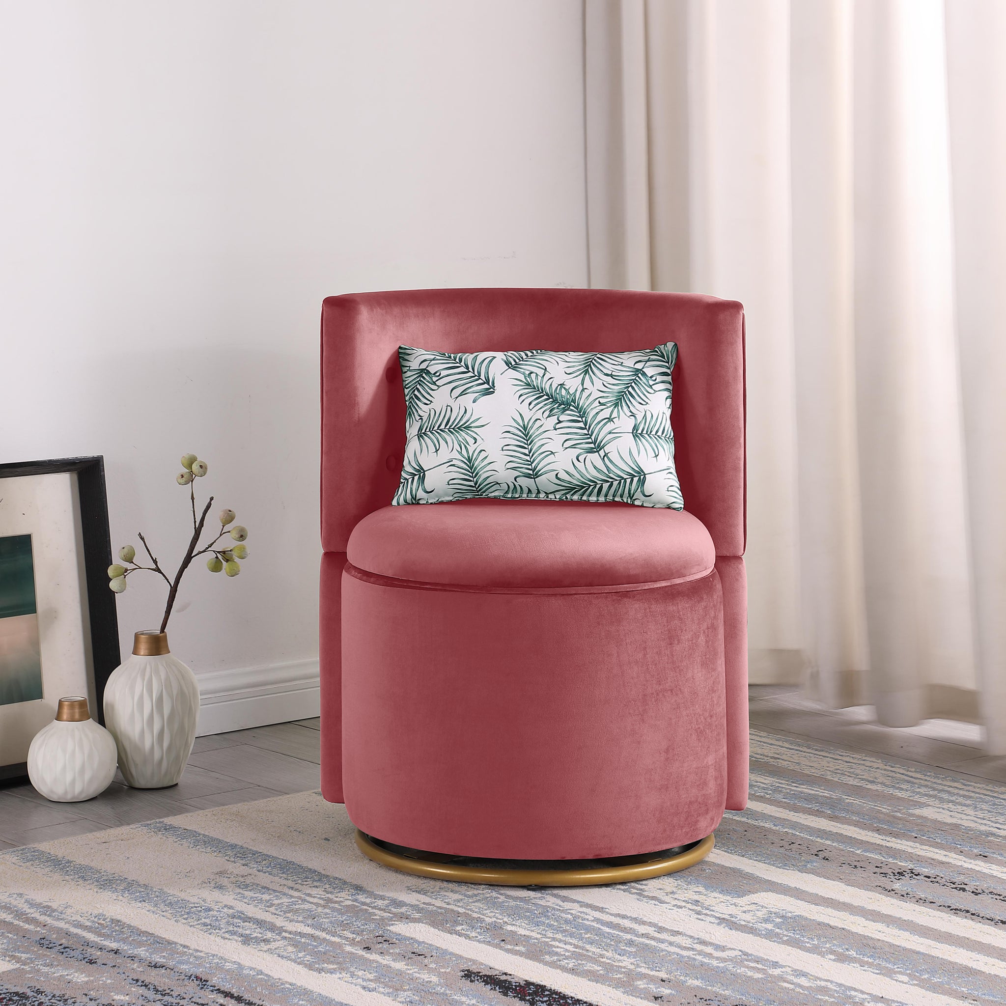 360 Swivel Accent Chair with Storage Function, Velvet pink-velvet