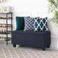 Video Large Storage Ottoman Bench Set, 3 In 1 Combination Ottoman, Tufted Ottoman Linen Bench For Living Room, Entryway, Hallway, Bedroom Support 250Lbs Dark Blue Fabric