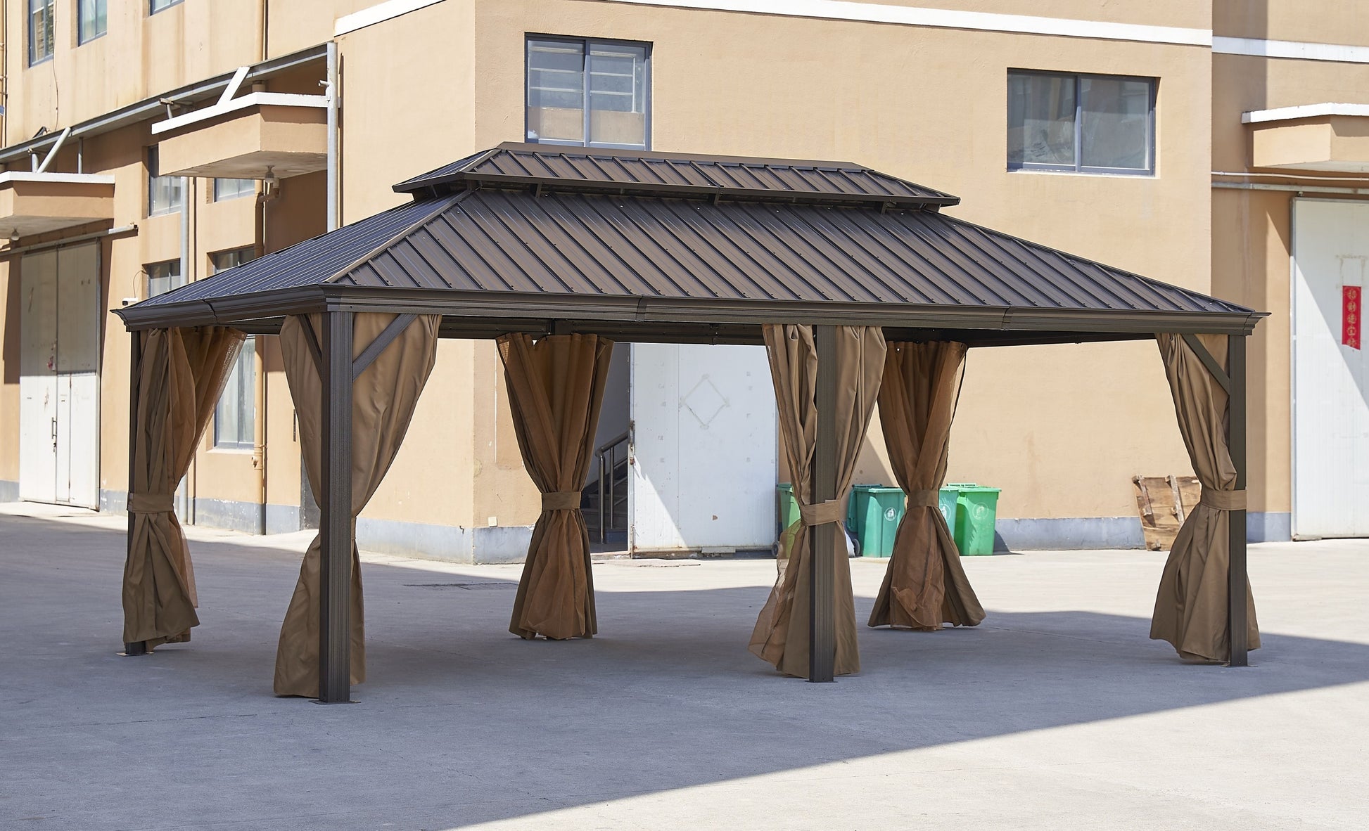 12*20Ft Patic Gazebo,Alu Gazebo With Steel Canopy,Outdoor Permanent Hardtop Gazebo Canopy For Patio, Garden, Backyard Bronze Steel