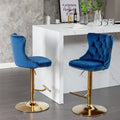 Golden Swivel Velvet Barstools Adjusatble Seat Height From 25 33 Inch, Modern Upholstered Bar Stools With Backs Comfortable Tufted For Home Pub And Kitchen Island,Blue,Set Of 2 Blue Dining Room American Design Bar Stools Wing Back Foam Velvet