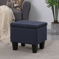 Video Large Storage Ottoman Bench Set, 3 In 1 Combination Ottoman, Tufted Ottoman Linen Bench For Living Room, Entryway, Hallway, Bedroom Support 250Lbs Dark Blue Fabric