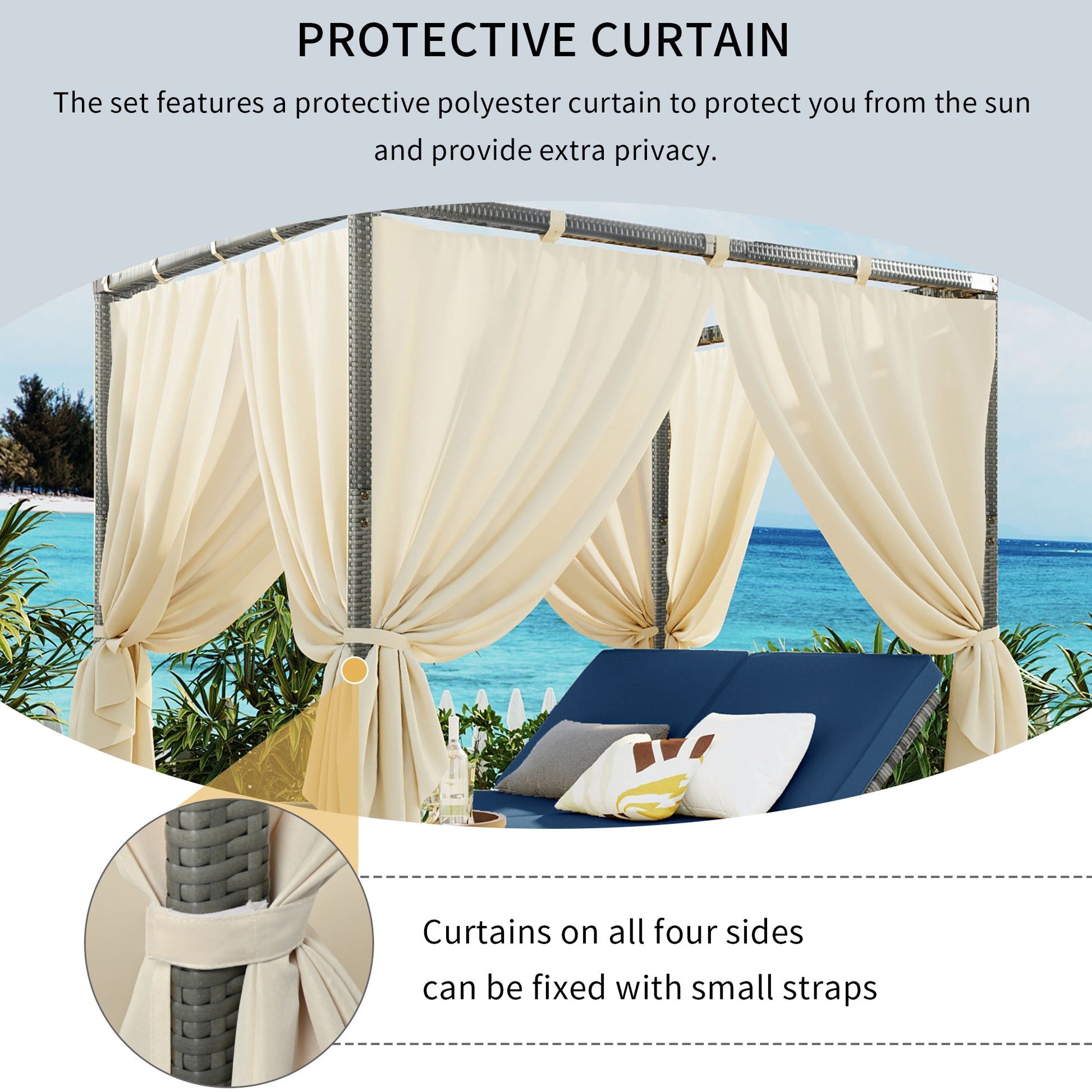 Adjustable Sun Bed With Curtain,High Comfort,With 3 Colors Blue Hdpe