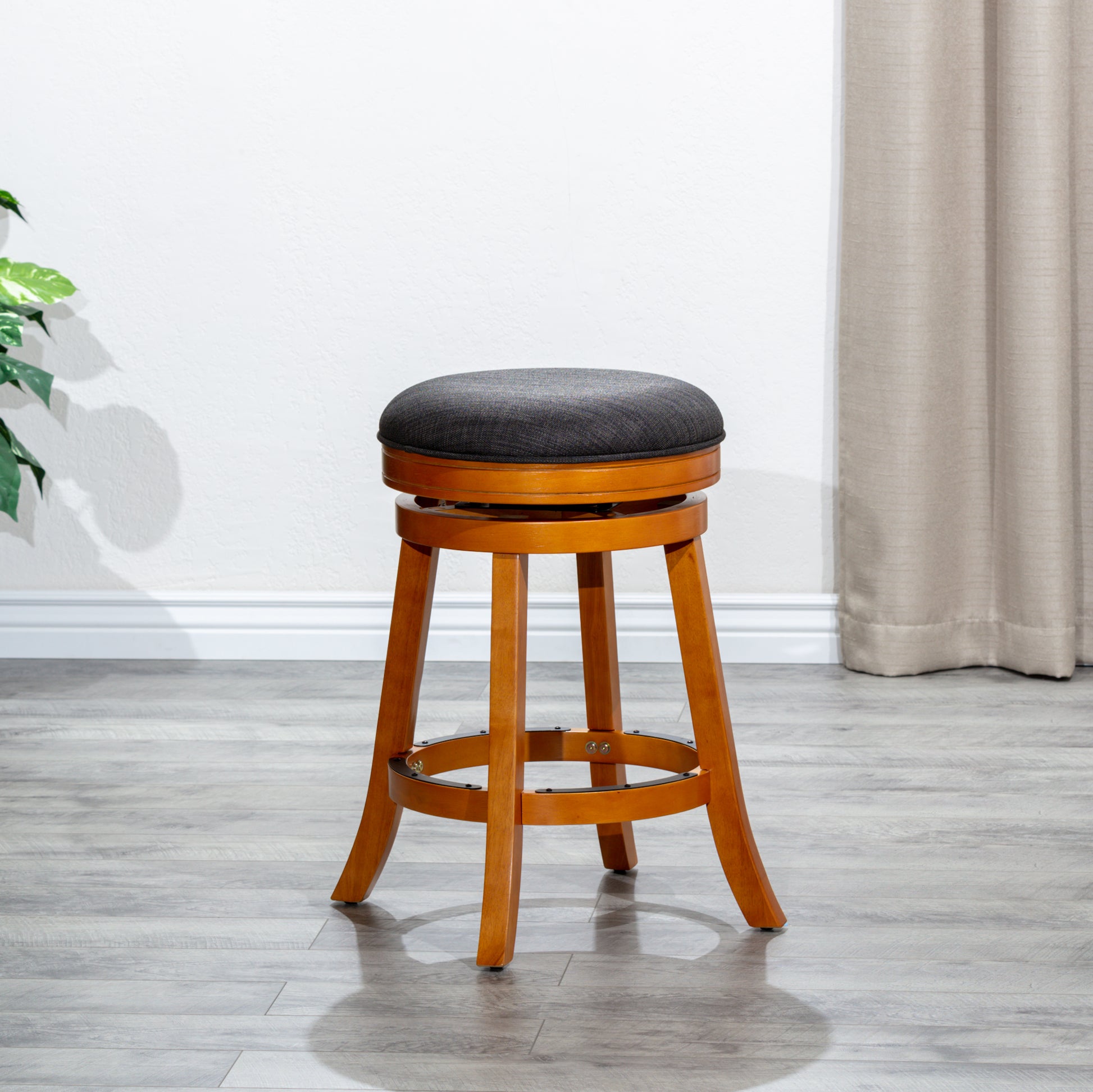 24" Counter Stool, Natural Finish, Charcoal Fabric Seat Natural Fabric