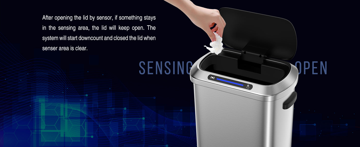 50L Smart Automatic Trash Cans Full Intelligent Sensor Black And Silver Steel