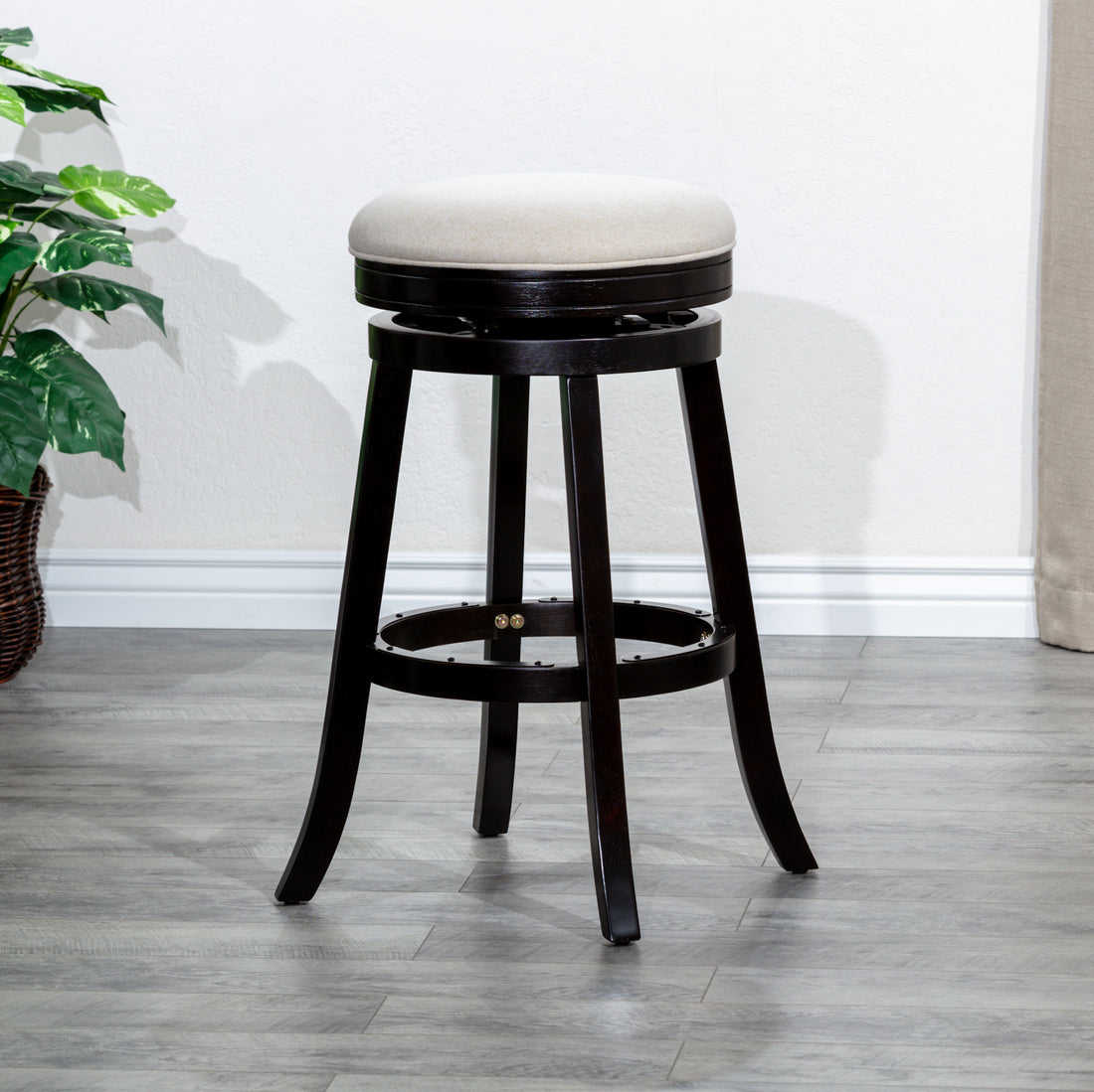 30" Bar Stool, Espresso Finish, Beige Fabric Seat Espresso Fabric