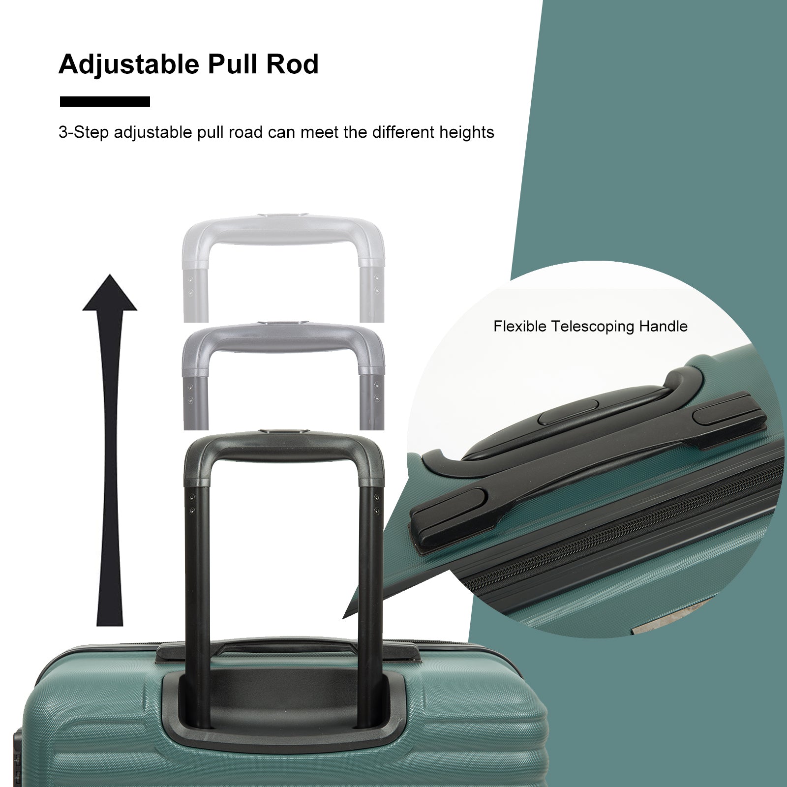 3 Piece Luggage Sets ABS Lightweight Suitcase with Two green-abs