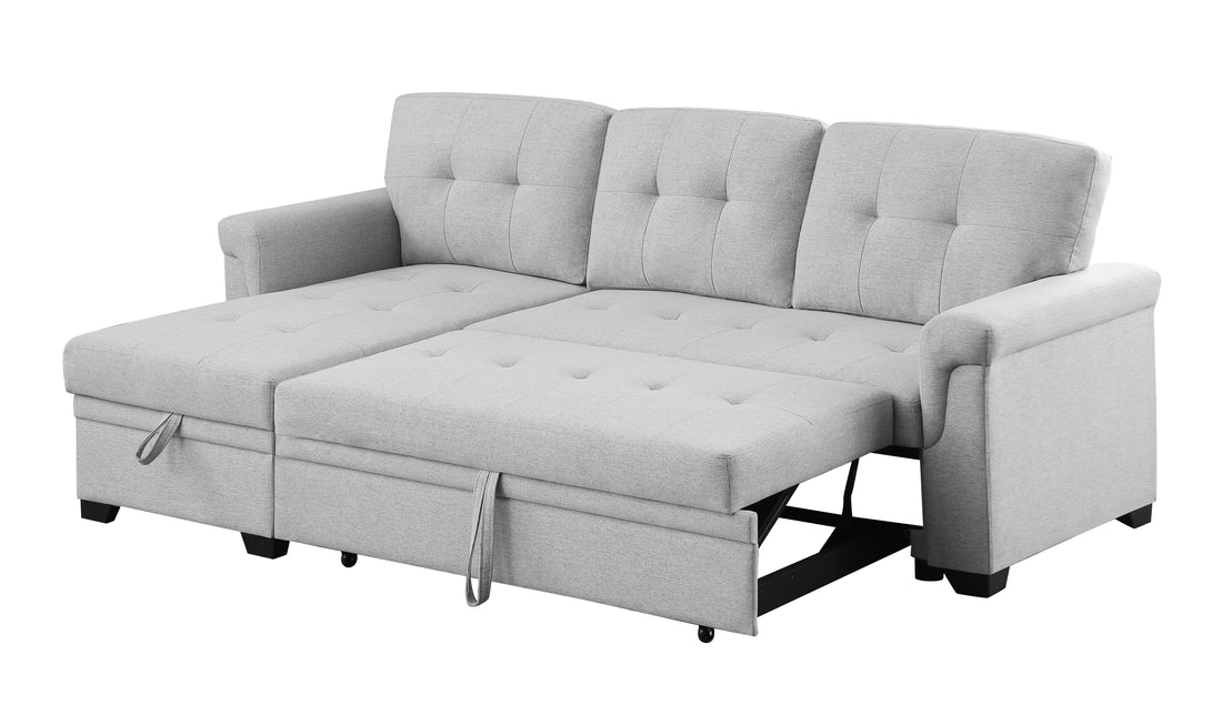 Destiny 84" Light Gray Linen Reversible Sleeper Sectional Sofa With Storage Chaise Light Gray Linen