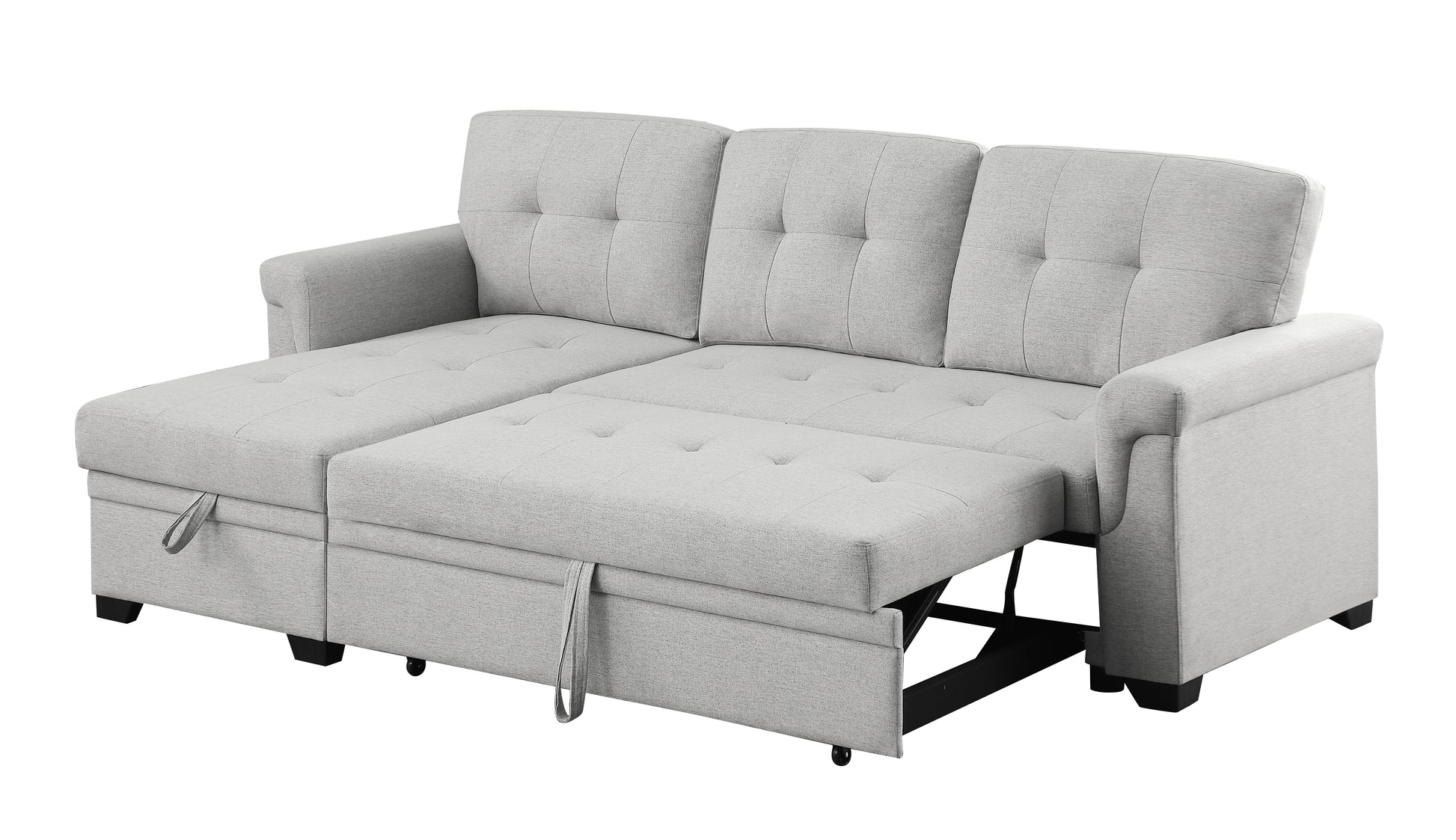 Hunter 84" Light Gray Linen Reversible Sleeper Sectional Sofa With Storage Chaise Light Gray Linen