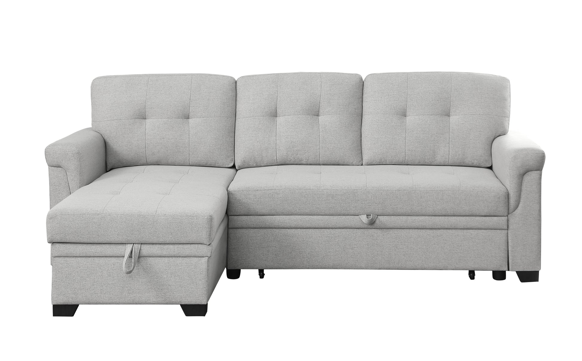 Hunter 84" Light Gray Linen Reversible Sleeper Sectional Sofa With Storage Chaise Light Gray Linen