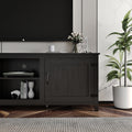 Tv Stand Storage Media Console Entertainment Center,Tradition Black,With Doors Black Particle Board