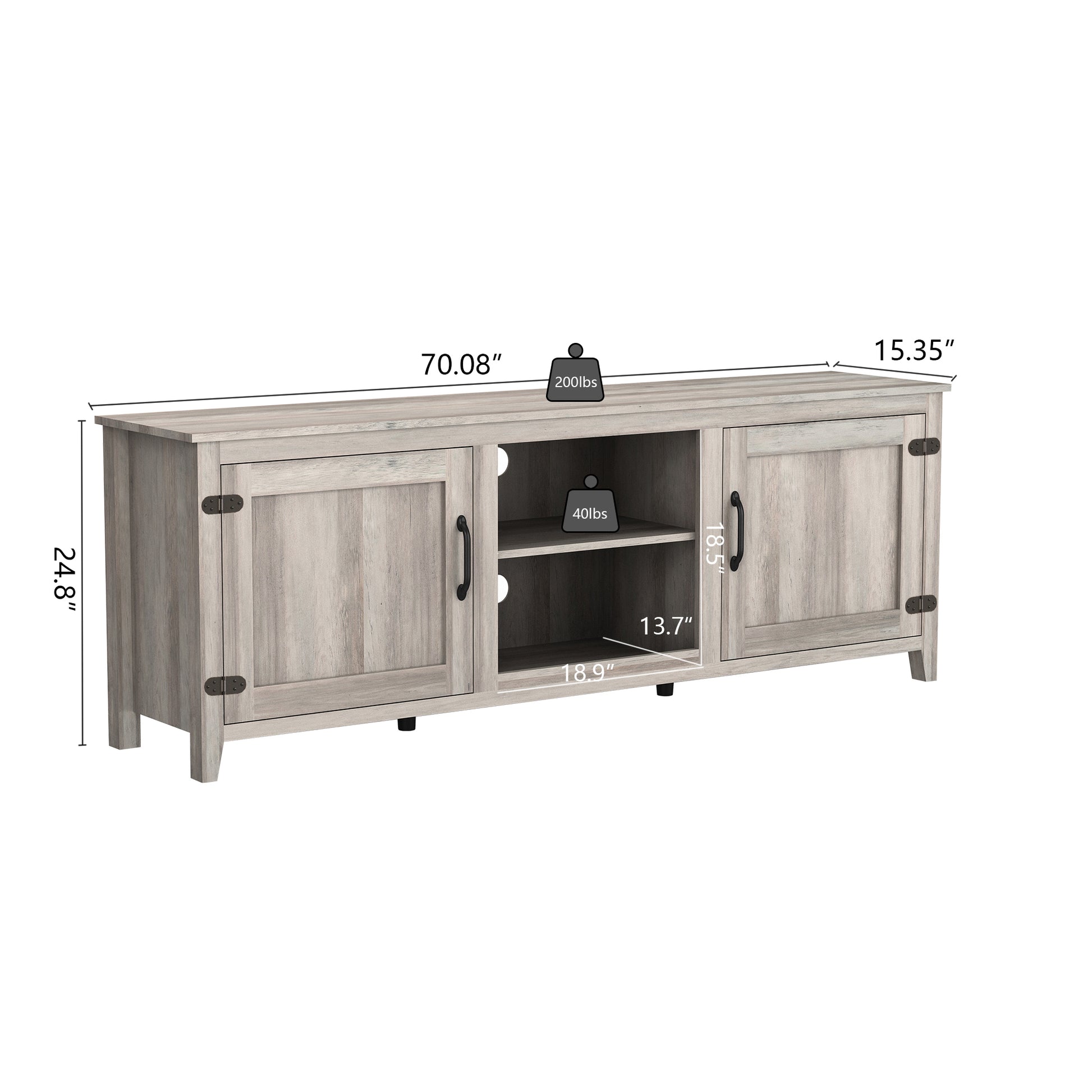 Tv Stand Storage Media Console Entertainment Center With Two Doors, Grey Walnut Grey Particle Board