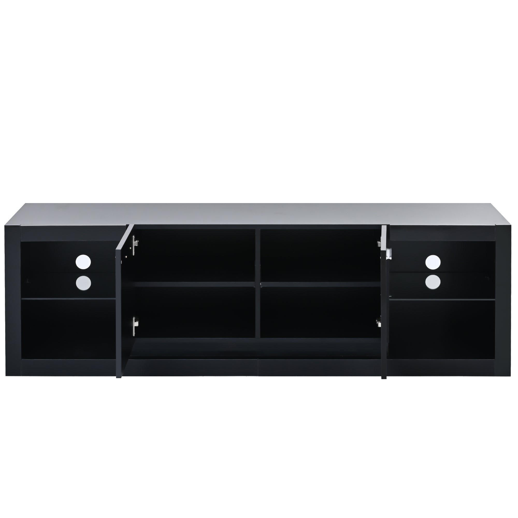 ON TREND Modern TV Stand with 2 Tempered Glass black-particle board