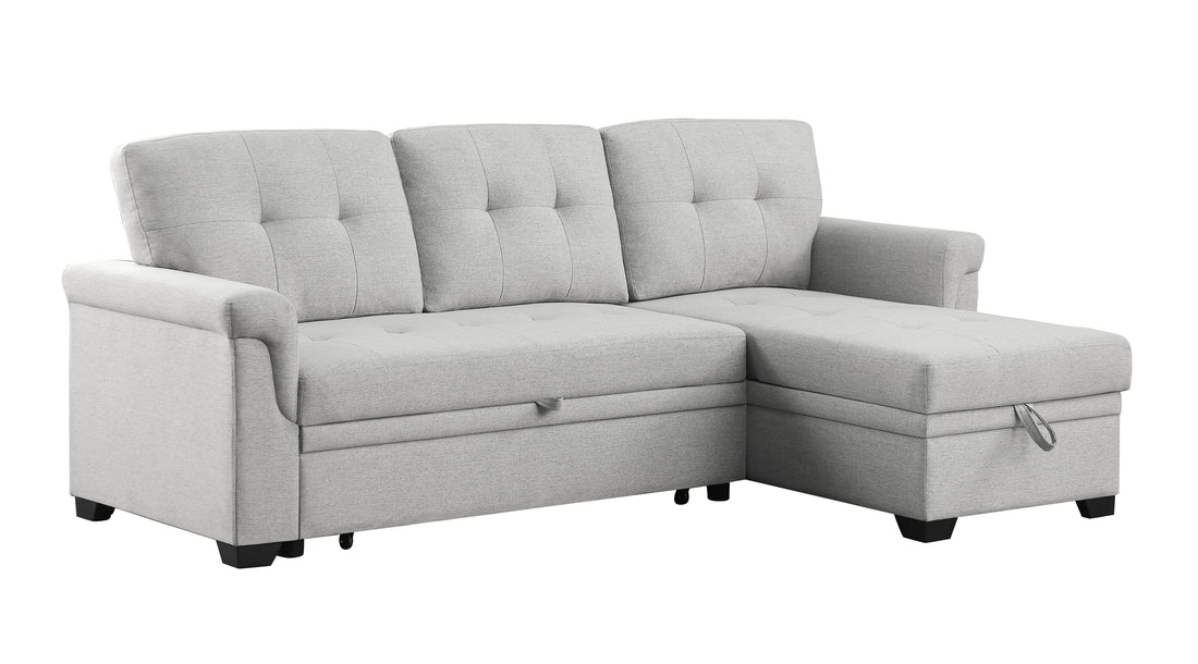 Hunter 84" Light Gray Linen Reversible Sleeper Sectional Sofa With Storage Chaise Light Gray Linen