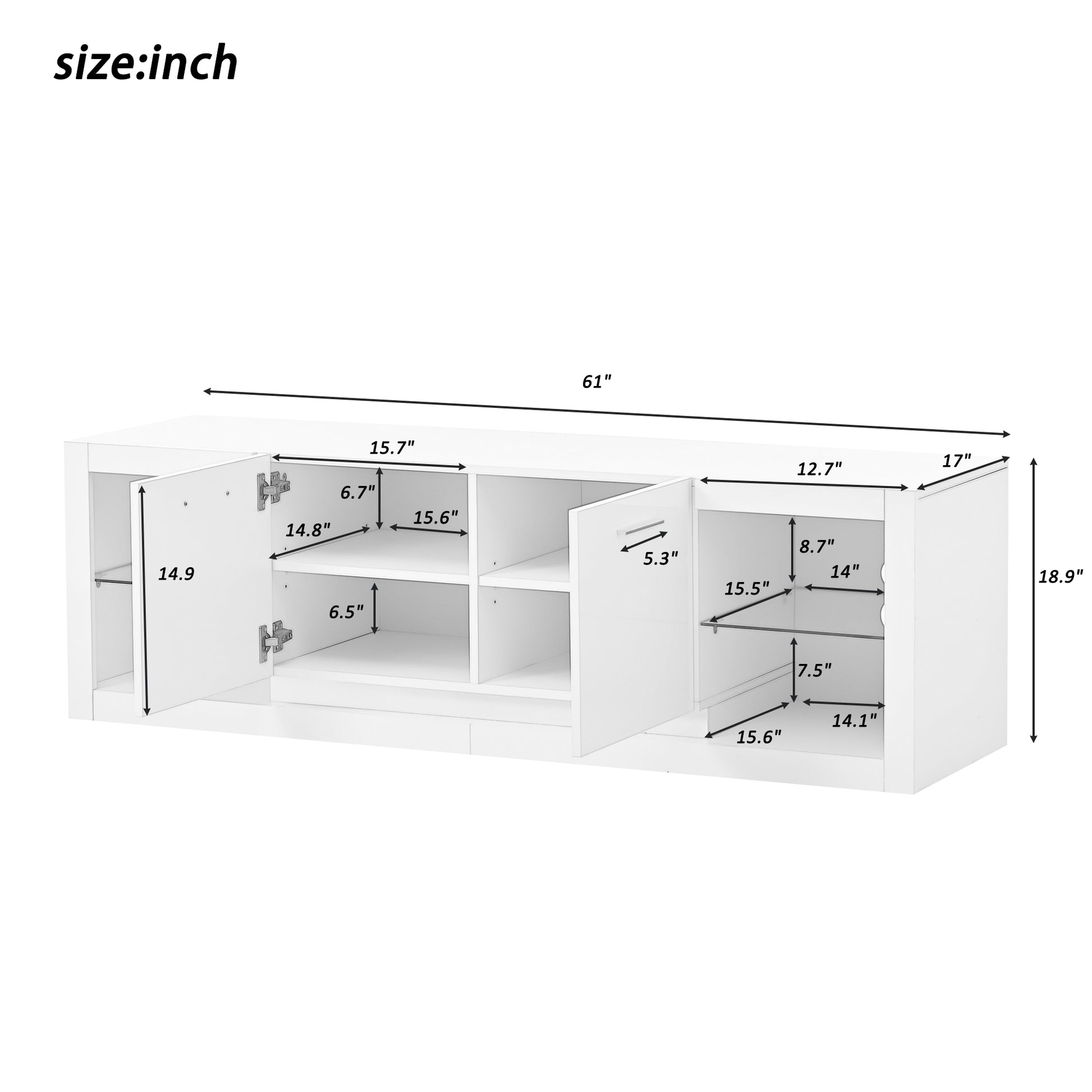 Modern Tv Stand With 2 Tempered Glass Shelves, High Gloss Entertainment Center For Tvs Up To 70'', Elegant Tv Cabinet With Led Color Changing Lights For Living Room, White White 70 79 Inches Particle Board