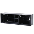 Modern Tv Stand With 2 Tempered Glass Shelves, High Gloss Entertainment Center For Tvs Up To 70'', Elegant Tv Cabinet With Led Color Changing Lights For Living Room, Black Black Particle Board