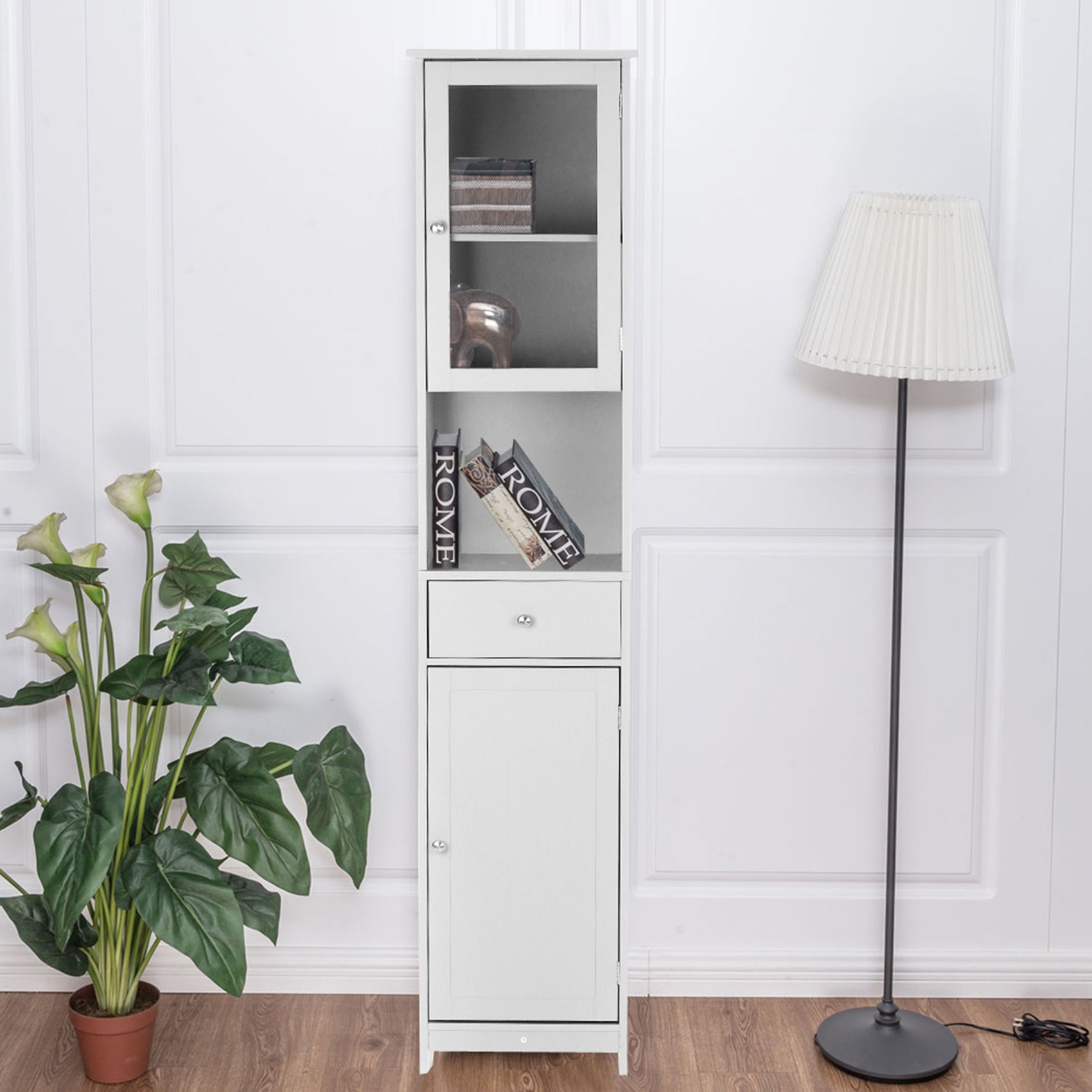 Modern Tower Tall Storage Cabinet With Doors &