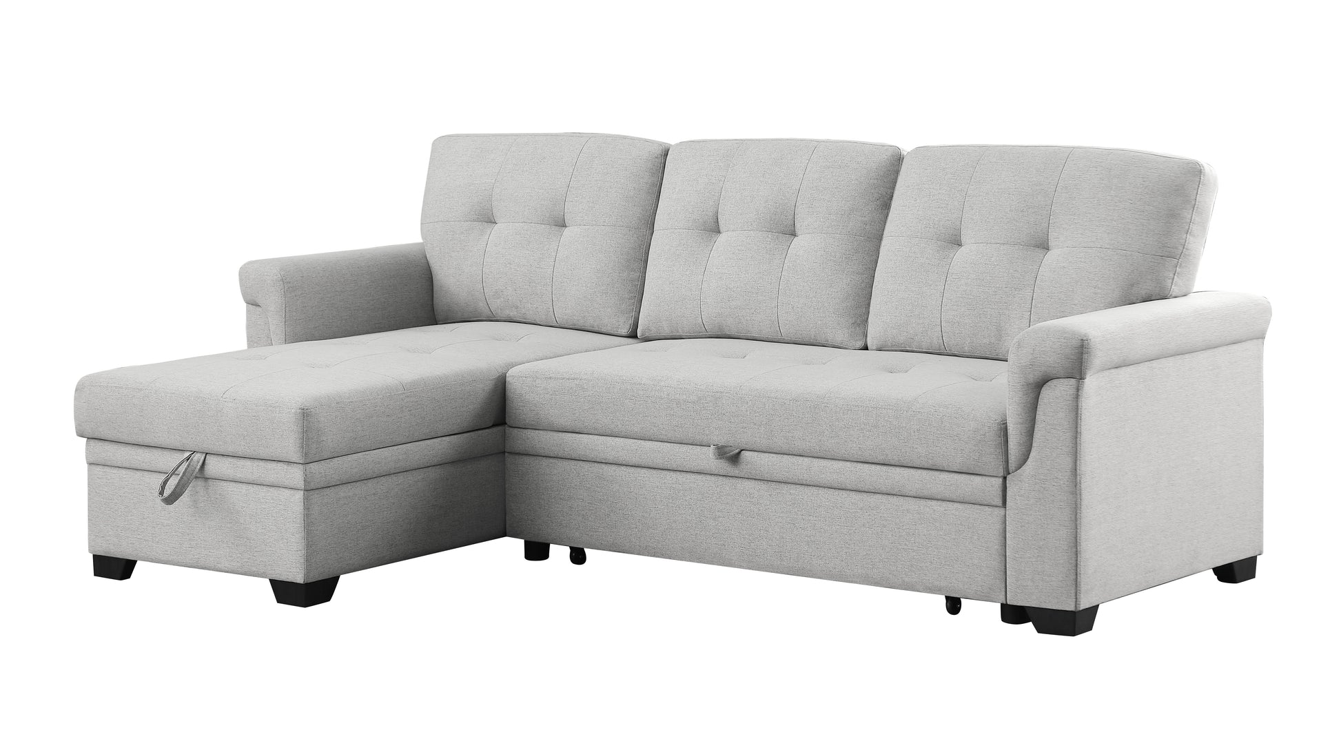 Hunter 84" Light Gray Linen Reversible Sleeper Sectional Sofa With Storage Chaise Light Gray Linen