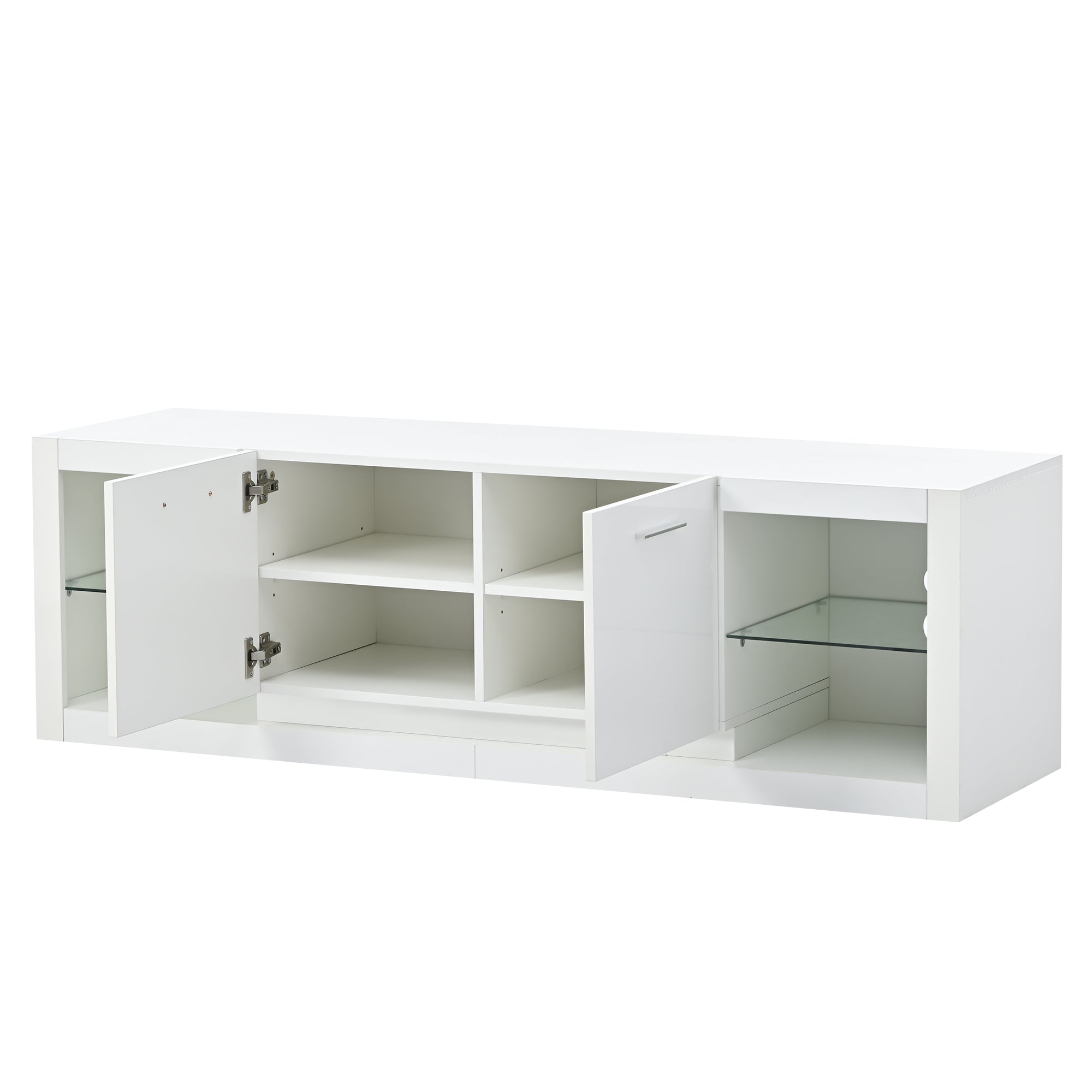 ON TREND Modern TV Stand with 2 Tempered Glass white-particle board