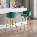 26 Inch Set Of 2 Bar Stools,With Chrome Footrest And Base Velvet Golden Leg Simple Bar Stool,Green Green Foam Fabric