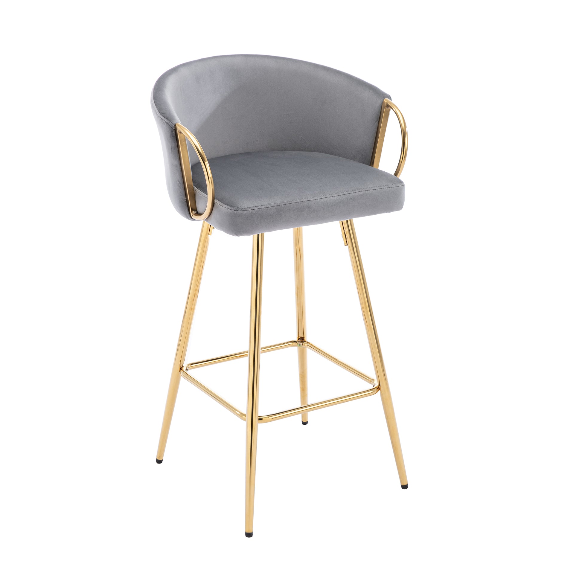 30 Inch Set Of 2 Bar Stools,With Chrome Footrest And Base Velvet Golden Leg Simple Bar Stool,Gray Gray Foam Fabric