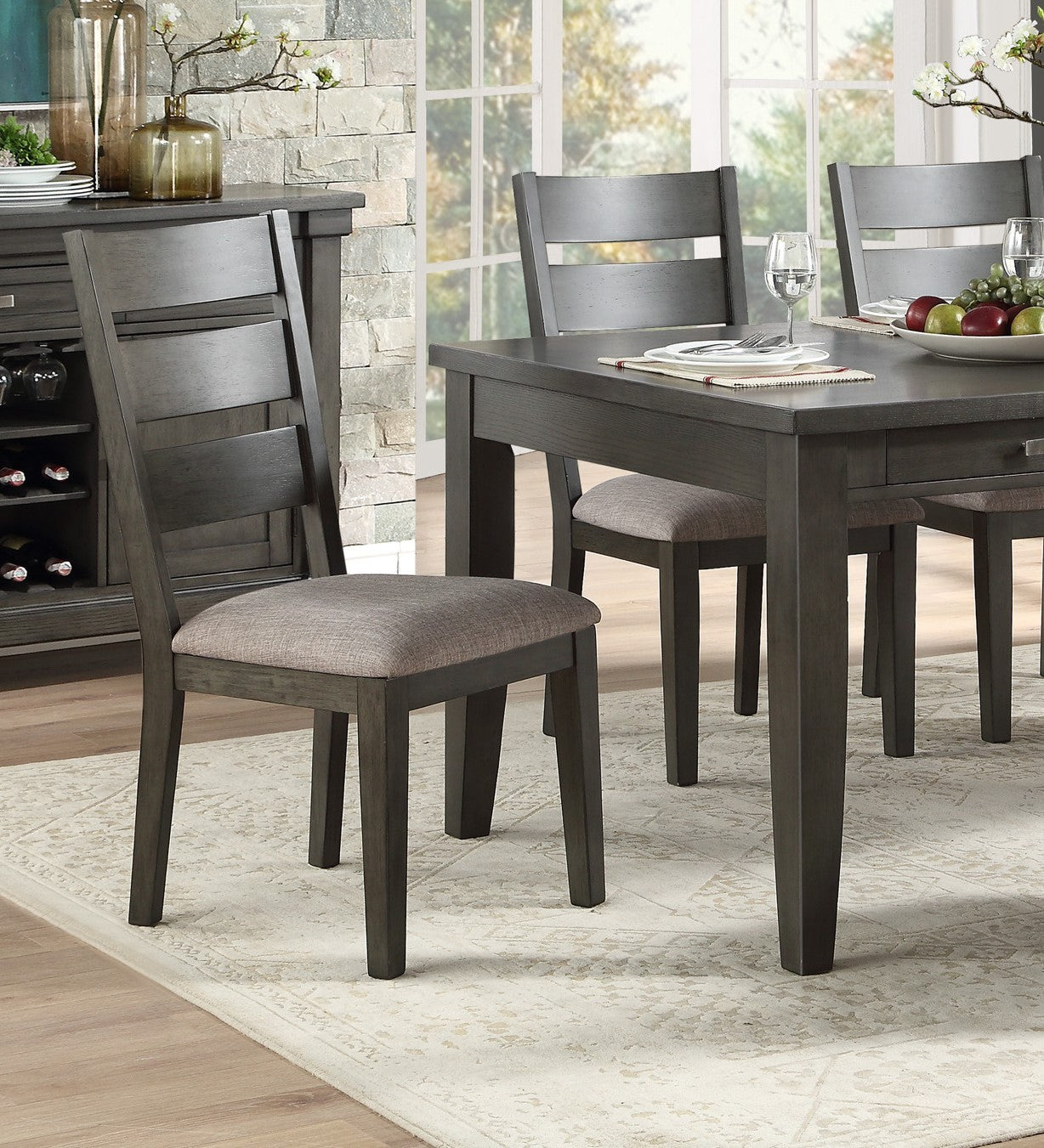 Gray Finish 5pc Dining Set Table with 6x Drawers and wood-wood-gray-seats 4-wood-dining