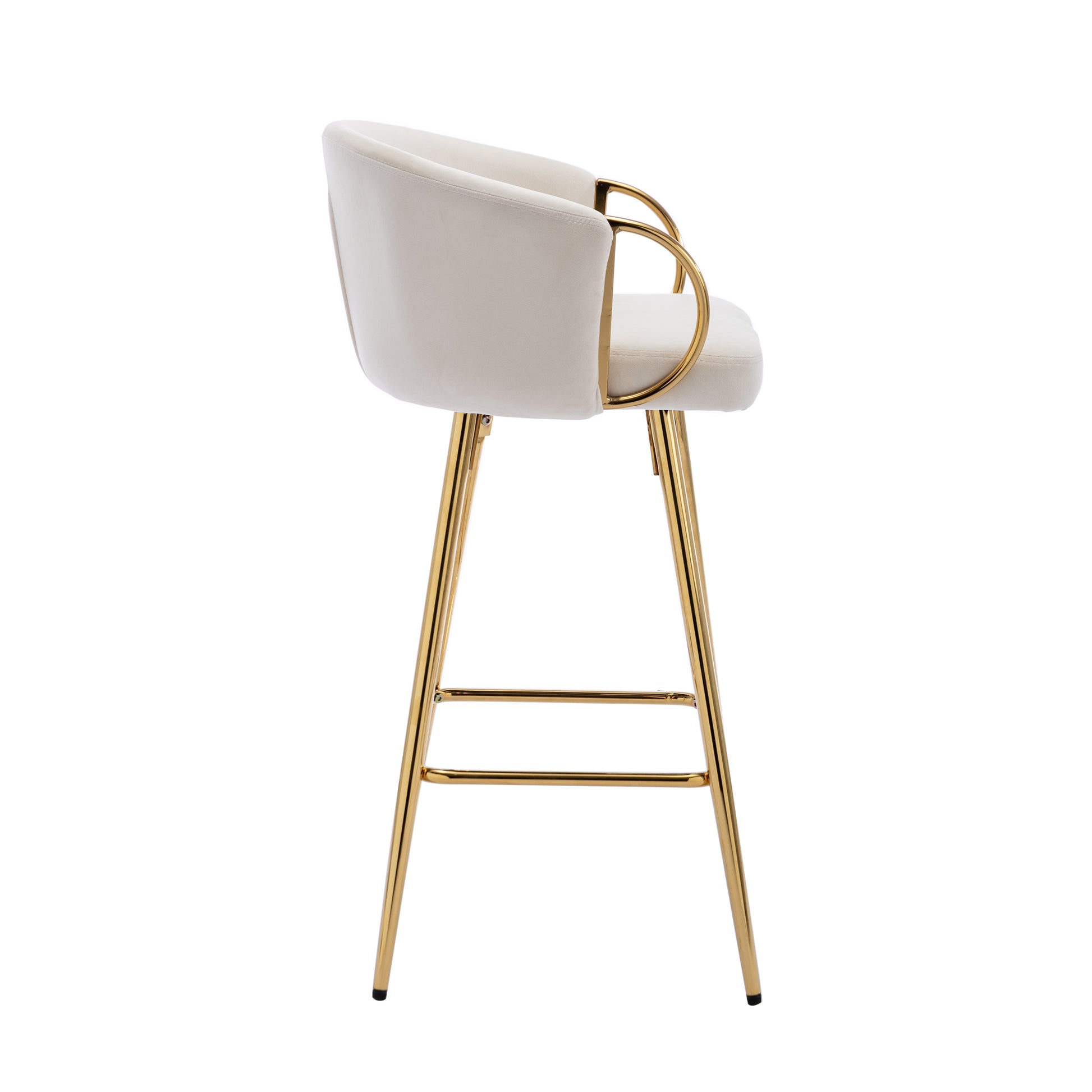 30 Inch Set Of 2 Bar Stools,With Chrome Footrest And Base Velvet Golden Leg Simple Bar Stool,Cream Cream Foam Fabric