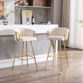30 Inch Set Of 2 Bar Stools,With Chrome Footrest And Base Velvet Golden Leg Simple Bar Stool,Cream Cream Foam Fabric