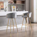 26 Inch Set Of 2 Bar Stools,With Chrome Footrest And Base Velvet Golden Leg Simple Bar Stool,Gray Gray Foam Fabric