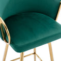 26 Inch Set Of 2 Bar Stools,With Chrome Footrest And Base Velvet Golden Leg Simple Bar Stool,Green Green Foam Fabric