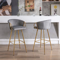 30 Inch Set Of 2 Bar Stools,With Chrome Footrest And Base Velvet Golden Leg Simple Bar Stool,Gray Gray Foam Fabric