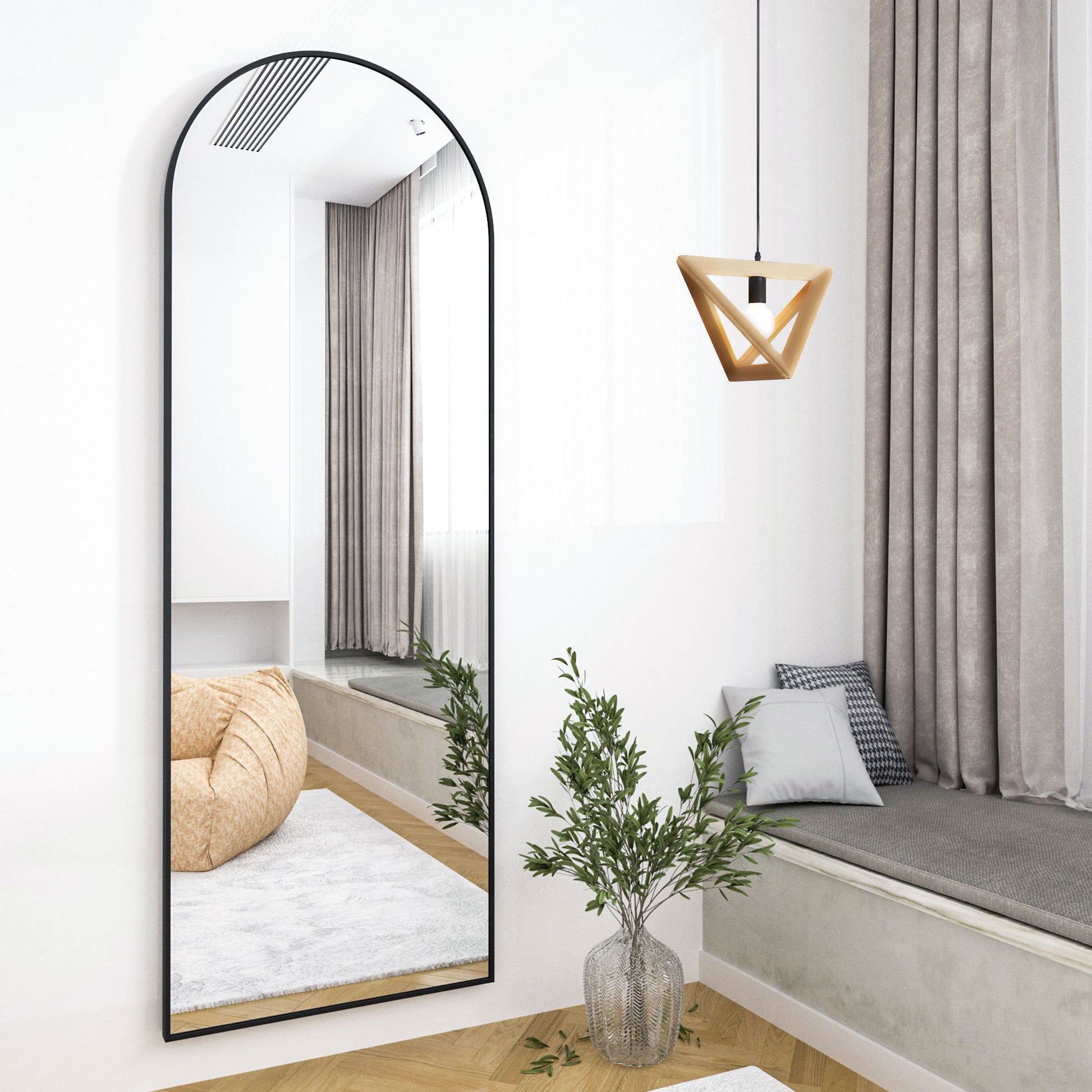 Full Length Mirror 64"X21" Sleek Arched Top Floor