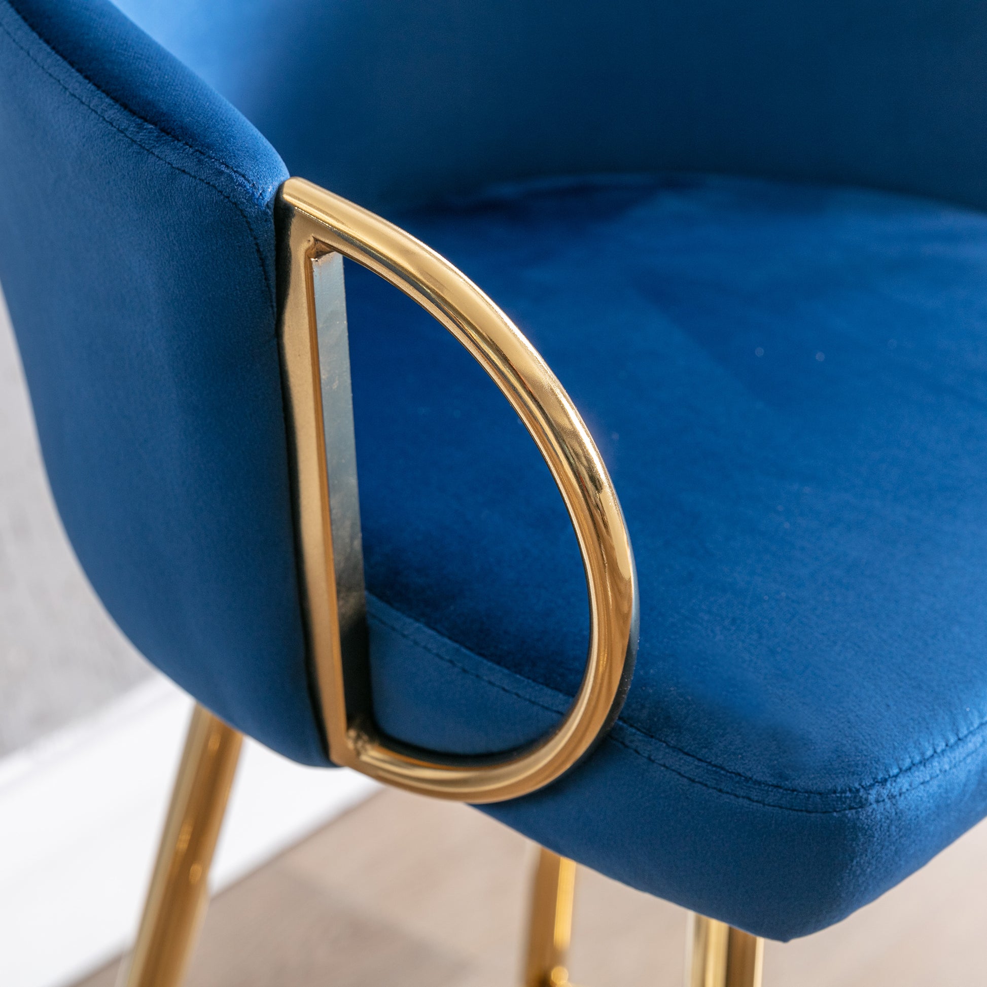 30 Inch Set Of 2 Bar Stools,With Chrome Footrest And Base Velvet Golden Leg Simple Bar Stool,Blue Blue Foam Fabric