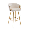 30 Inch Set Of 2 Bar Stools,With Chrome Footrest And Base Velvet Golden Leg Simple Bar Stool,Cream Cream Foam Fabric