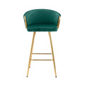 26 Inch Set Of 2 Bar Stools,With Chrome Footrest And Base Velvet Golden Leg Simple Bar Stool,Green Green Foam Fabric