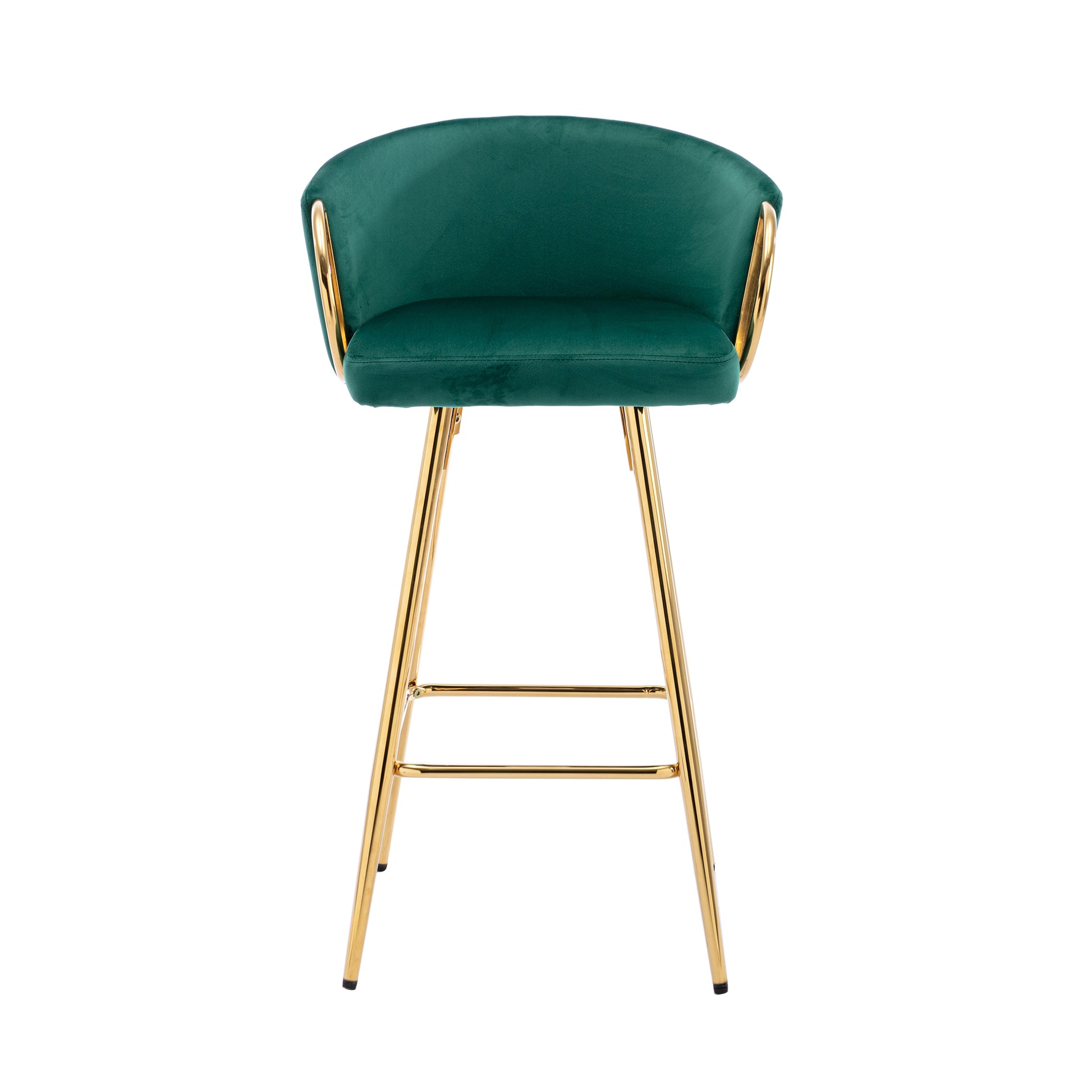 26 Inch Set Of 2 Bar Stools,With Chrome Footrest And Base Velvet Golden Leg Simple Bar Stool,Green Green Foam Fabric