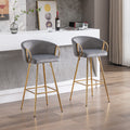 30 Inch Set Of 2 Bar Stools,With Chrome Footrest And Base Velvet Golden Leg Simple Bar Stool,Gray Gray Foam Fabric