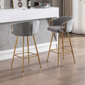 26 Inch Set Of 2 Bar Stools,With Chrome Footrest And Base Velvet Golden Leg Simple Bar Stool,Gray Gray Foam Fabric