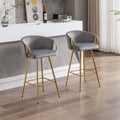 30 Inch Set Of 2 Bar Stools,With Chrome Footrest And Base Velvet Golden Leg Simple Bar Stool,Gray Gray Foam Fabric