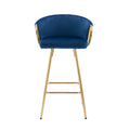 26 Inch Set Of 2 Bar Stools,With Chrome Footrest Velvet Golden Leg Simple Bar Stool,Blue Blue Foam Fabric