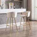 30 Inch Set Of 2 Bar Stools,With Chrome Footrest And Base Velvet Golden Leg Simple Bar Stool,Cream Cream Foam Fabric