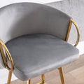 26 Inch Set Of 2 Bar Stools,With Chrome Footrest And Base Velvet Golden Leg Simple Bar Stool,Gray Gray Foam Fabric
