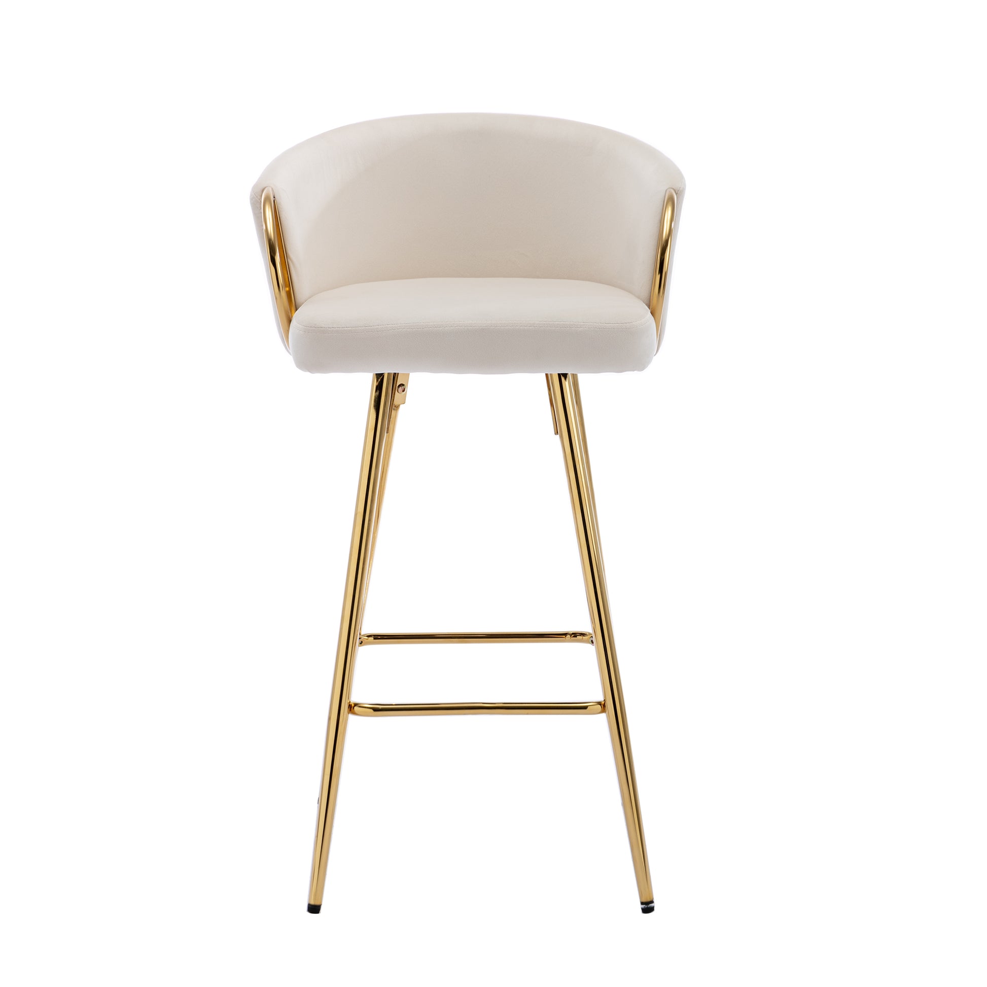 30 Inch Set Of 2 Bar Stools,With Chrome Footrest And Base Velvet Golden Leg Simple Bar Stool,Cream Cream Foam Fabric