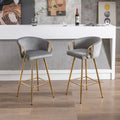 26 Inch Set Of 2 Bar Stools,With Chrome Footrest And Base Velvet Golden Leg Simple Bar Stool,Gray Gray Foam Fabric