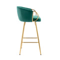 26 Inch Set Of 2 Bar Stools,With Chrome Footrest And Base Velvet Golden Leg Simple Bar Stool,Green Green Foam Fabric