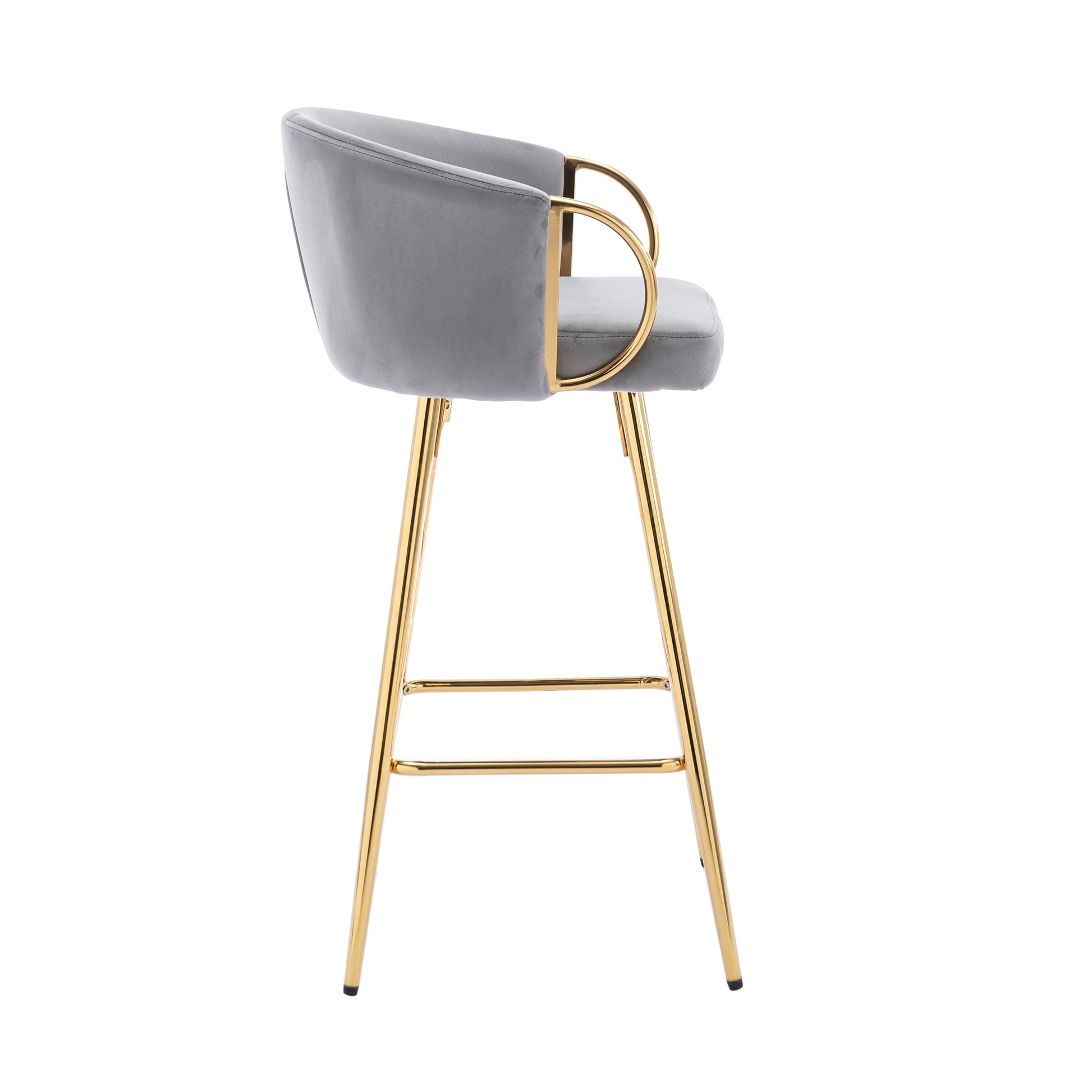 26 Inch Set Of 2 Bar Stools,With Chrome Footrest And Base Velvet Golden Leg Simple Bar Stool,Gray Gray Foam Fabric