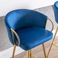 30 Inch Set Of 2 Bar Stools,With Chrome Footrest And Base Velvet Golden Leg Simple Bar Stool,Blue Blue Foam Fabric