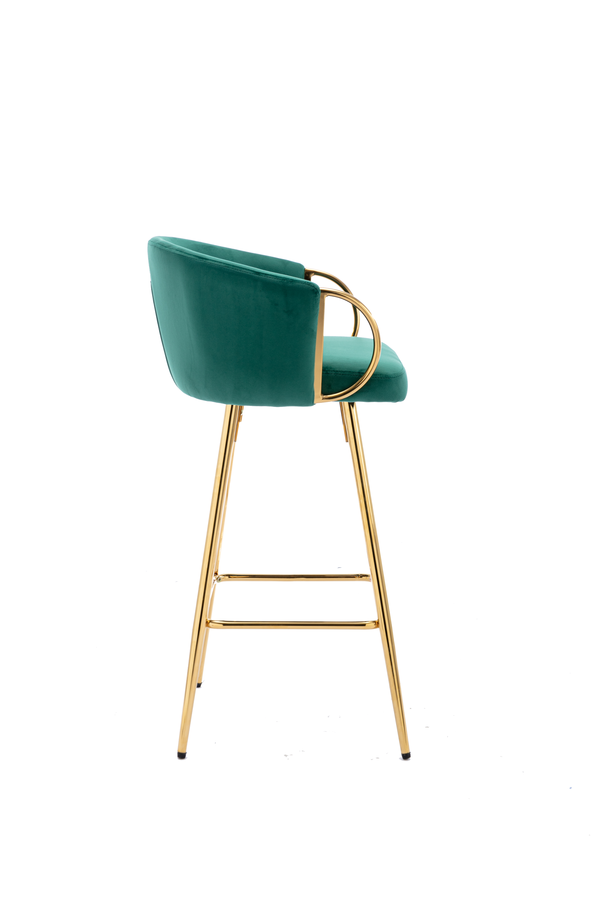 26 Inch Set Of 2 Bar Stools,With Chrome Footrest And Base Velvet Golden Leg Simple Bar Stool,Green Green Foam Fabric