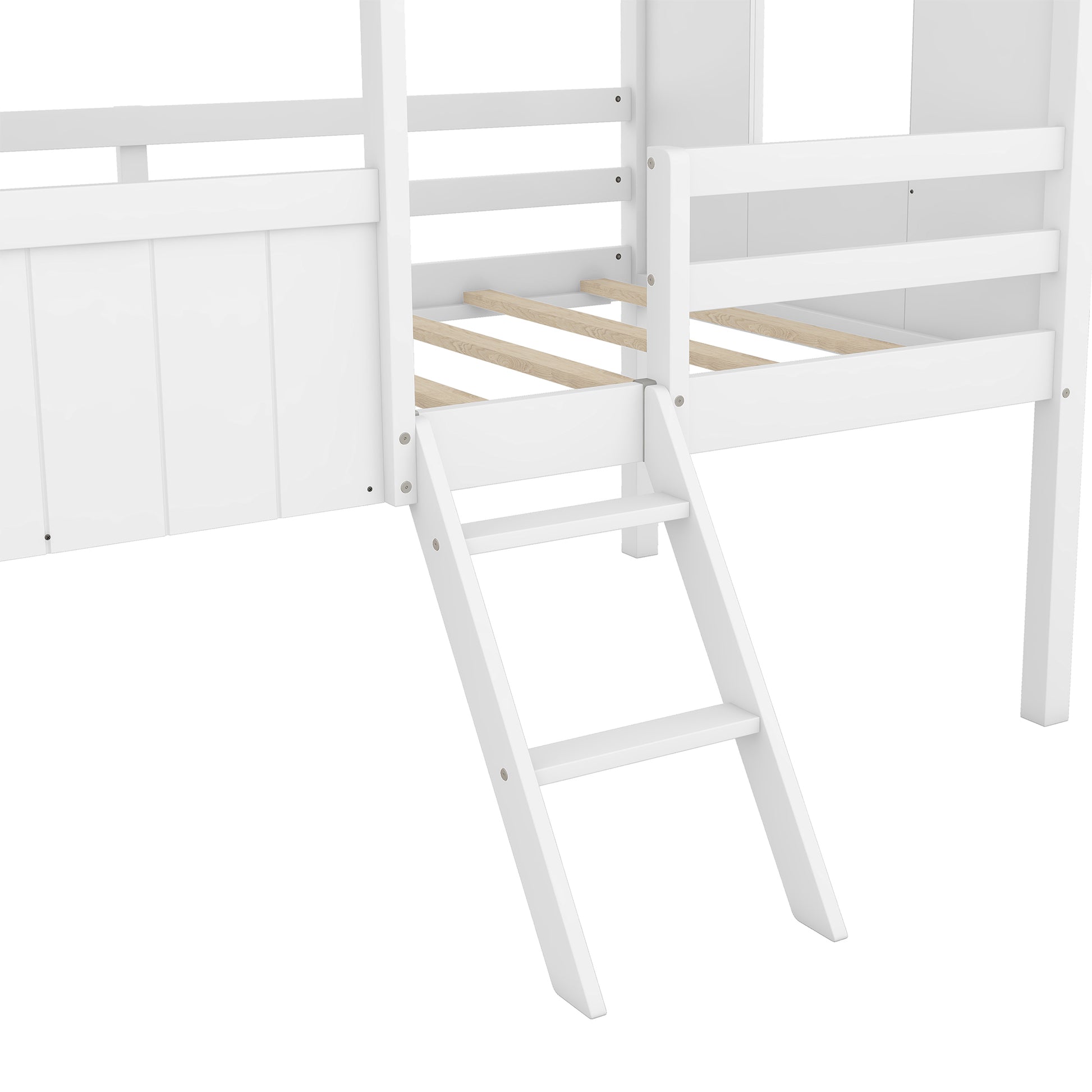 Twin Size Low Loft Wood House Bed With Two Side Windows White Old Sku: Lp000037Aak White Solid Wood